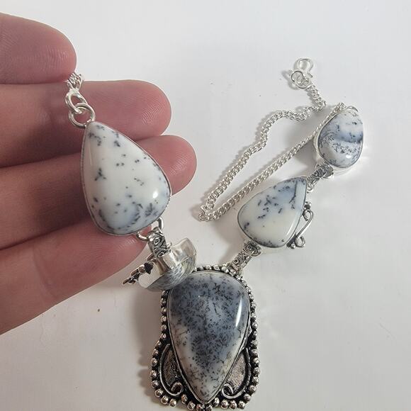 Sterling Silver Necklace with Dendritic Agate Unique Artisan Handcrafted Jewelry - Picture 6 of 10